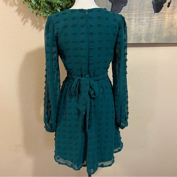 NWOT Lulus Always on Repeat Emerald Green Clip Dot Long Sleeve Mini Dress - Picture 3 of 12